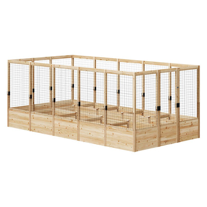 AMERLIFE Raised Garden Bed with Deer Proof Fence, 7.5Wx17Dx6H Outdoor Wooden Raised Garden Bed Planter with 19" Depth Planter Box