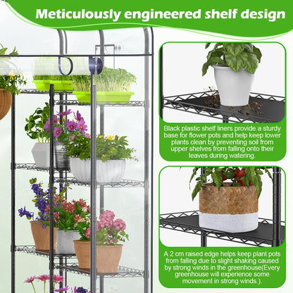 Walk-in Greenhouse with Height-Adjustable Shelves, Heavy Duty Green House for Outdoors/Indoors, Heavy-Duty Steel Frame & Thickened PVC Cover, 82"x57"x55.5", Black