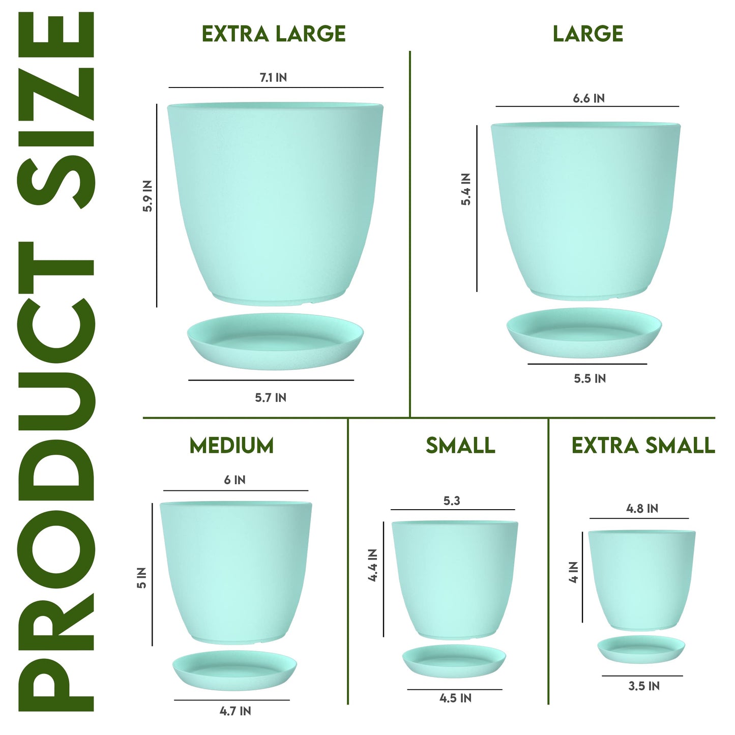 Utopia Home Plant Pots Indoor with Drainage Holes – Set of 5 White Plastic Flower Pots (7/6.6/6/5.3/4.8 Inch) – Modern Planters for Indoor Plants, Room & Office Décor, Great Stocking Stuffers