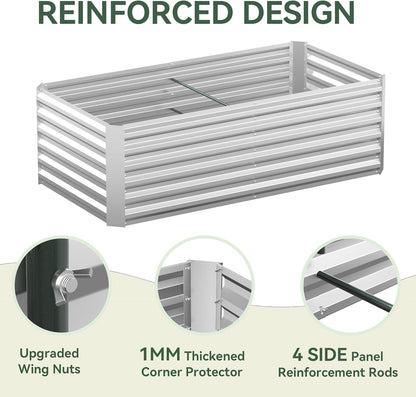 Lineware Raised Garden Bed with Self-Watering System, 6x3x1 ft Elevated Planter Boxes Outdoor with PE Cover, Galvanized Raised Beds for Gardening,Vegetables,Flowers, Backyard, Patio