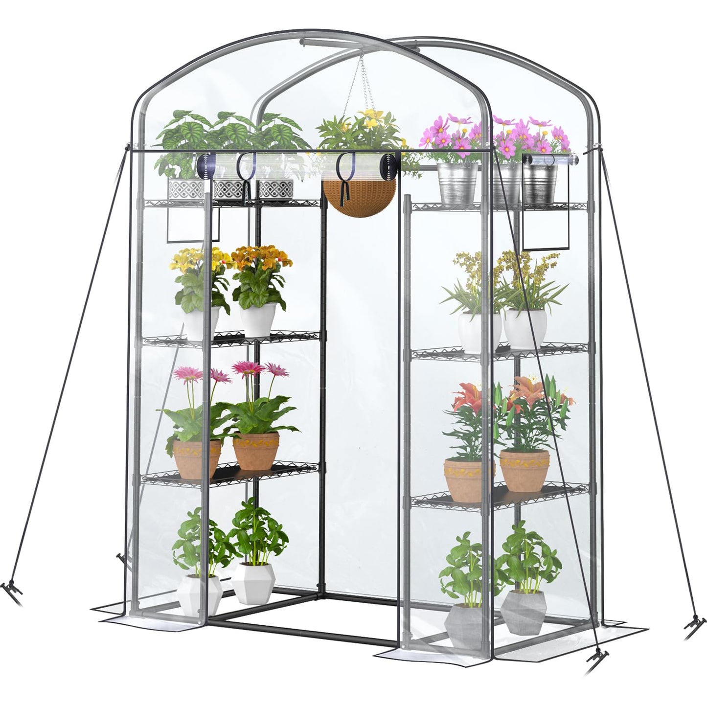 Walk-in Greenhouse with Height-Adjustable Shelves, Heavy Duty Green House for Outdoors/Indoors, Heavy-Duty Steel Frame & Thickened PVC Cover, 82"x57"x55.5", Black