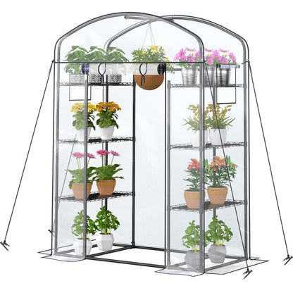 Walk-in Greenhouse with Height-Adjustable Shelves, Heavy Duty Green House for Outdoors/Indoors, Heavy-Duty Steel Frame & Thickened PVC Cover, 82"x57"x55.5", Black