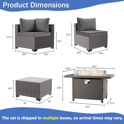 13 PCS Outdoor Patio Furniture Set,Outdoor Sectional Furniture with 43" 55000 BTU Gas Propane Fire Pit Table,All Weather PE Rattan Wicker Patio Conversation Set,Navy Blue