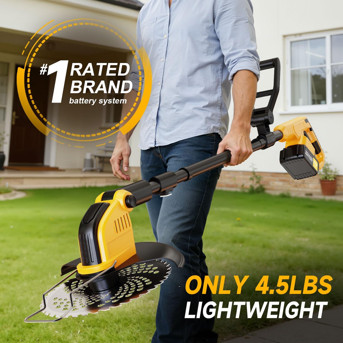 6000mAh 4-in-1 Electric Weed Wacker Cordless, 20000RPM Weed Eater Battery Powered, Heavy Duty Brush Cutter Edger Lawn Tool/Weed Trimmer/Grass Trimmer W/Wheel Metal Blade, 2 Battery Yard Tool