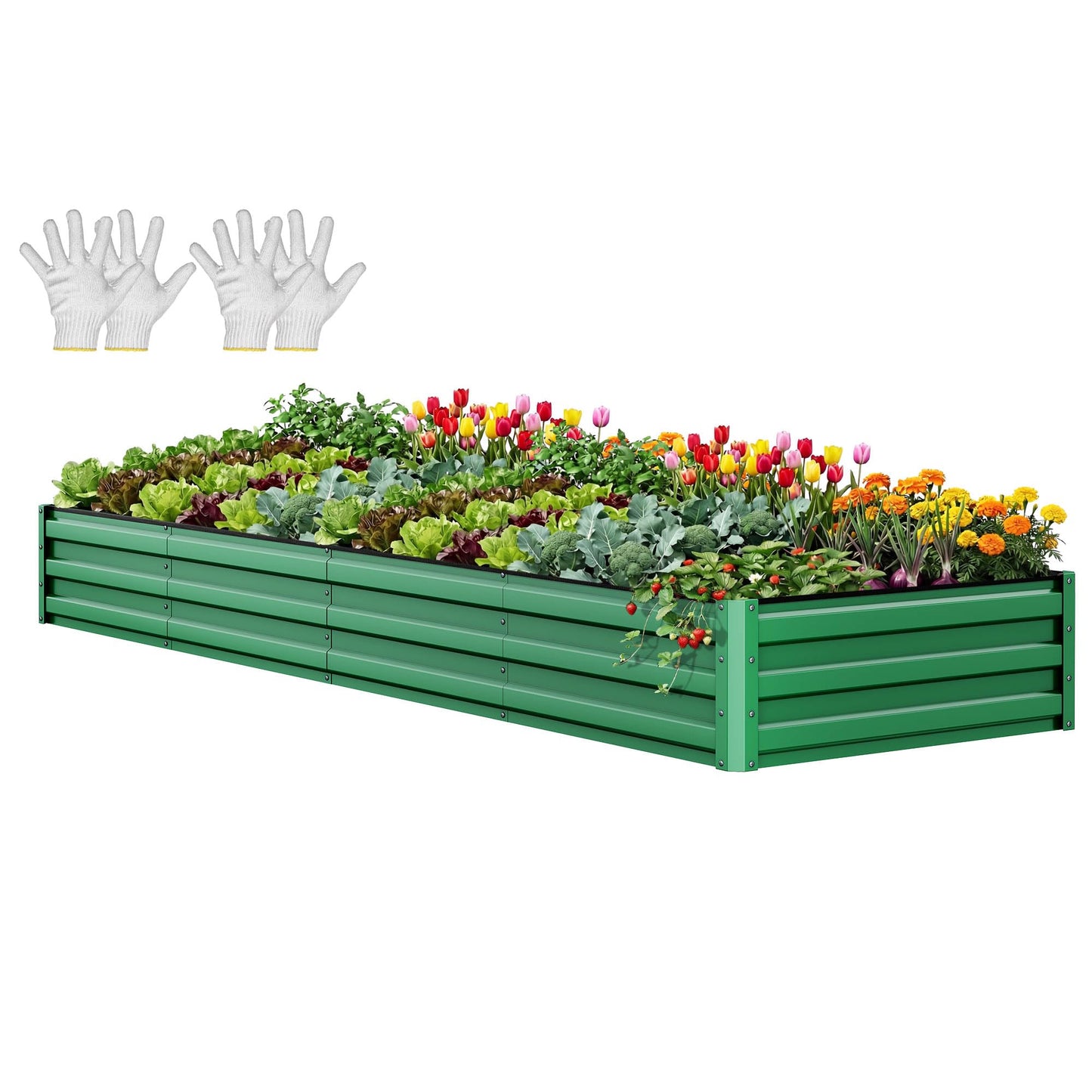 YITAHOME 8x4x1.5ft 2pcs Large Raised Garden Bed Kit, Galvanized Metal Planter Box with Gloves, Outdoor Above Ground Planters for Plants Vegetables Flowers, Silver