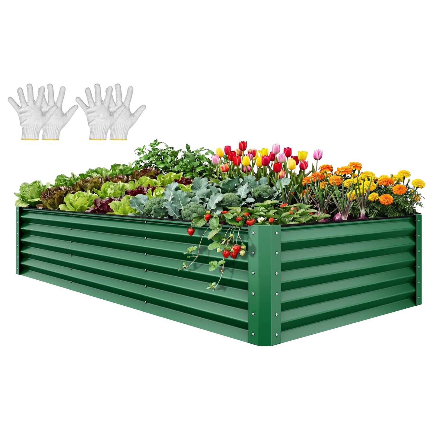 YITAHOME 8x4x1.5ft 2pcs Large Raised Garden Bed Kit, Galvanized Metal Planter Box with Gloves, Outdoor Above Ground Planters for Plants Vegetables Flowers, Silver