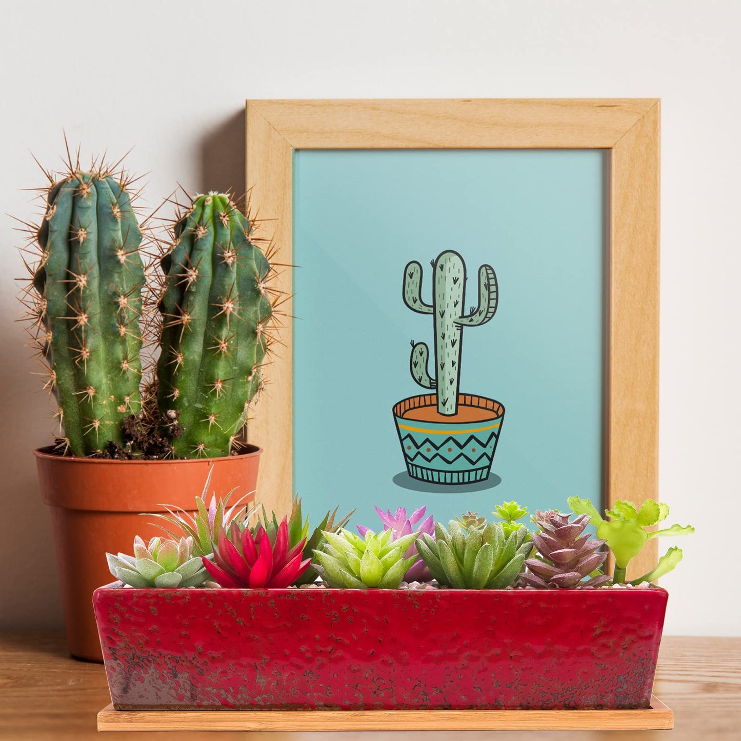 Succulent Pots - 12.1 Inch Large Succulent Planters Pots with Drainage Tray, Long Rectangle Ceramic Pot for Indoor Cactus/Succulent Plants Shallow Bonsai Window Box for Home Garden Decor (Blue)