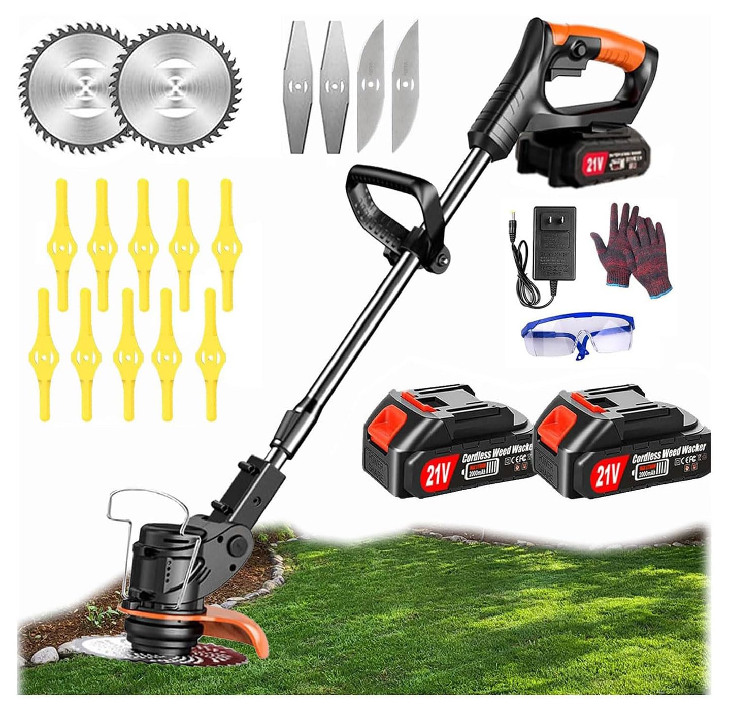 Weed Wacker - Electric Weed Wacker Cordless Trimmer. 4 in 1 Stringless Lightweight Weed Cutter/Grass Cutter/Lawn Edger.There are 4 Different Blades,Suitable for Gardens, patios (Black)