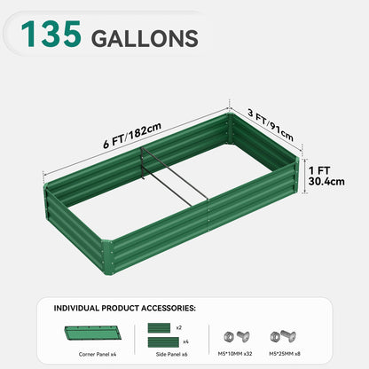YITAHOME 6pcs 8x4x2 ft Galvanized Raised Garden Bed Kit, Large Metal Planter Box with Gloves, Safety Rubber & Support Rod, Outdoor Flower Bed for Plants Vegetables, Green