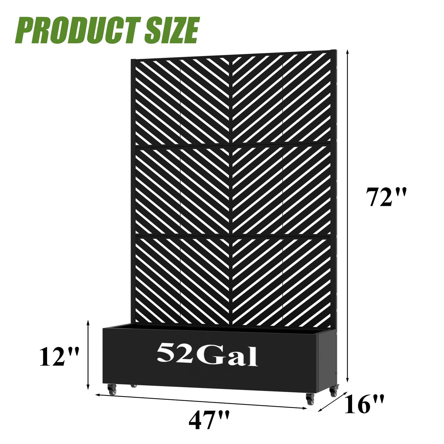 72" H Metal Raised Garden Bed with Trellis and Wheels, Privacy Screen Outdoor Planter Box with Decor Leaf Pattern, Large Mobile Vertical Planter for Patio, Balcony & Backyard