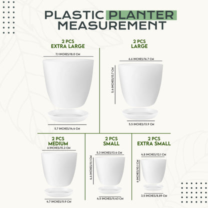 Utopia Home Plant Pots Indoor with Drainage Holes – Set of 5 White Plastic Flower Pots (7/6.6/6/5.3/4.8 Inch) – Modern Planters for Indoor Plants, Room & Office Décor, Great Stocking Stuffers