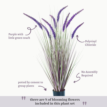 KOL 4ft 2-Pack Artificial Veronica Horsetail Reed Grass – 47in Tall Faux Purple Grass Plants in Pots, UV Resistant Fake Greenery for Indoor Outdoor Home, Office, Patio & Wedding Décor