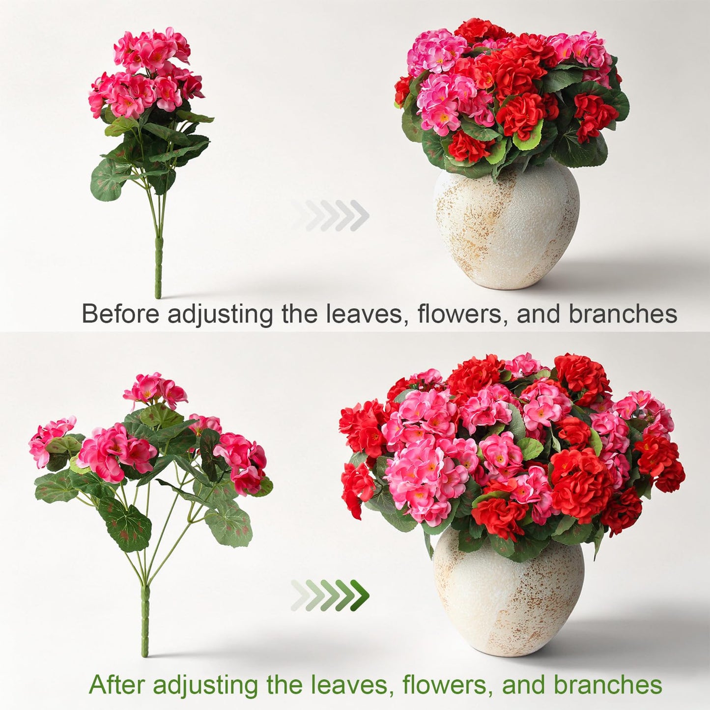 12 Bundles Artificial Geranium Fake Flowers for Outdoor UV Resistant, Outside Spring Red Flower Decoration for Home Kitchen Table Cemetery Garden Planter, Front Door Silk Faux Plants