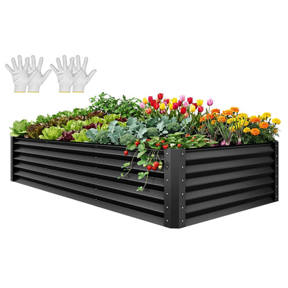 YITAHOME 8x4x1.5ft 2pcs Large Raised Garden Bed Kit, Galvanized Metal Planter Box with Gloves, Outdoor Above Ground Planters for Plants Vegetables Flowers, Silver