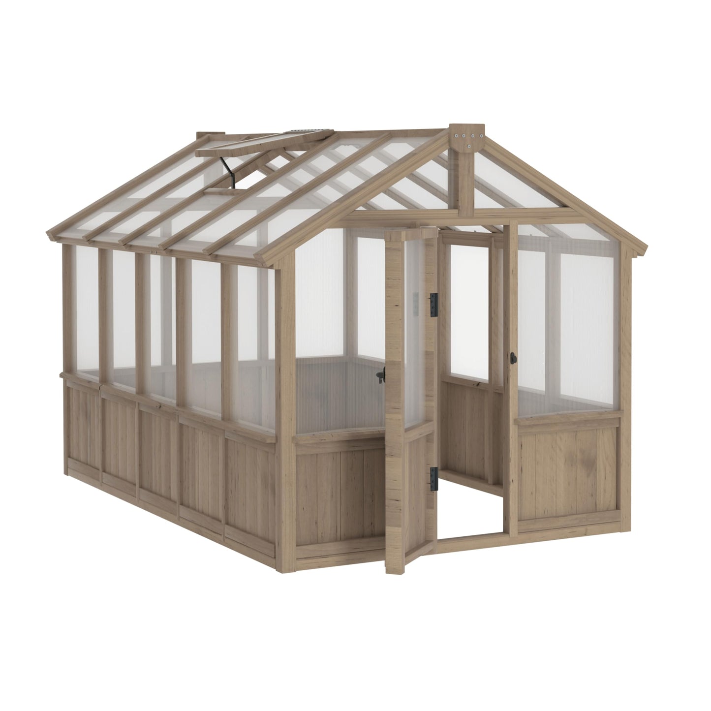 Yardenaler 8x16 FT Greenhouse for Outdoor, 6MM Thick Polycarbonate Panel Wooden Walk-in Green House with Adjustable Roof Vents and Lockable Door, Backyard Garden, Light Mocha Brown