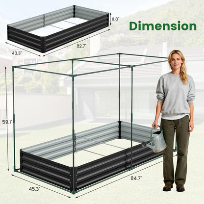Galvanized Raised Garden Bed with Crop Cage Plant Protection Net Tent Kit for Garden Plant, 71"x35.4"x 59" Plants Protection Tent Cage Metal Planter Box Bottomless Planting Vegetables Outdoor
