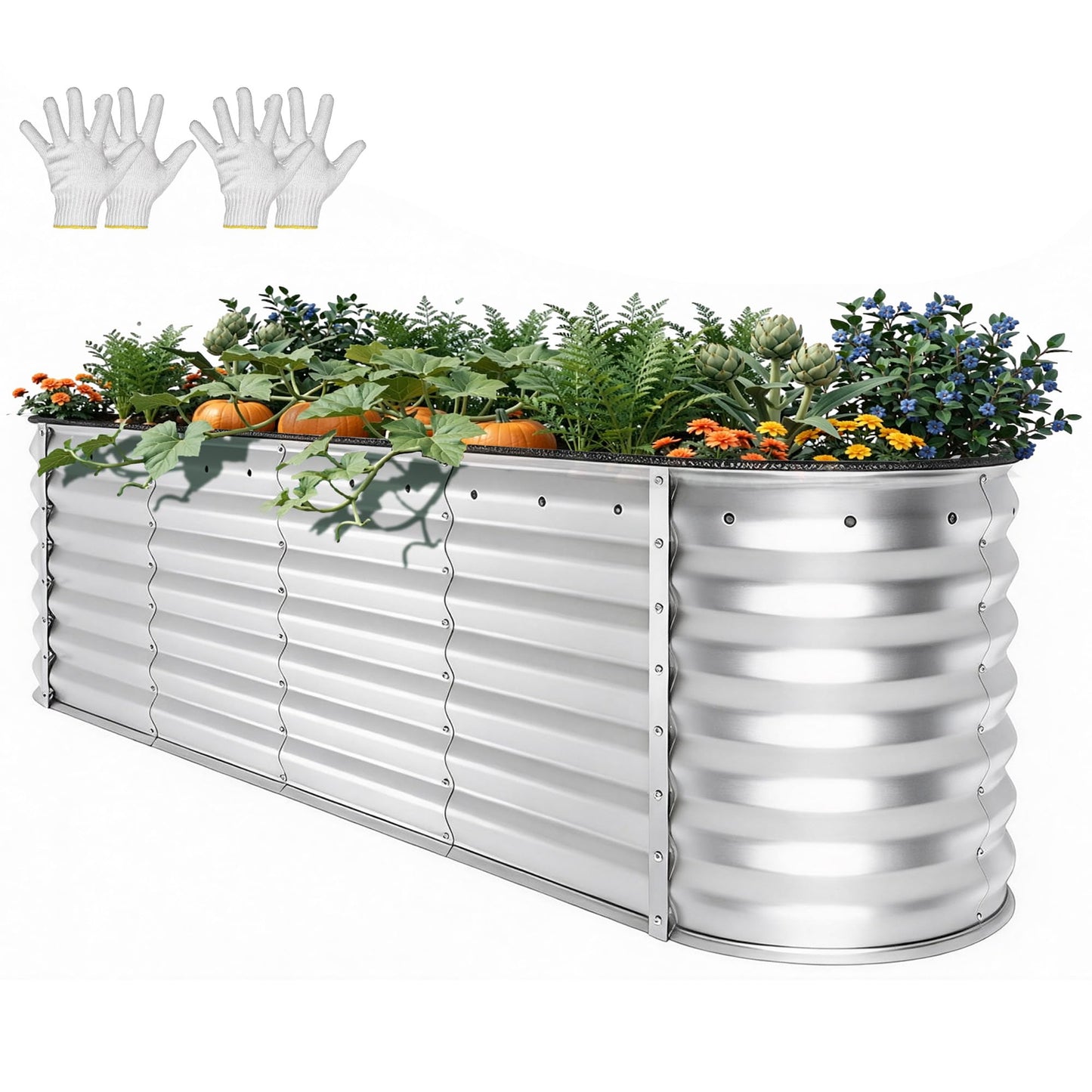 YITAHOME 8x4x1.5ft 2pcs Large Raised Garden Bed Kit, Galvanized Metal Planter Box with Gloves, Outdoor Above Ground Planters for Plants Vegetables Flowers, Silver