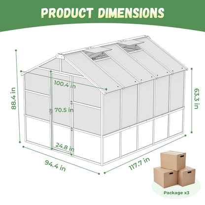 Jocoevol 6x12FT Greenhouse for Outdoors, Wooden Frame Polycarbonate Green House w/ Adjustable Roof Vent and Lockable Door Handle, Walk-in Greenhouses for Outside Garden Backyard