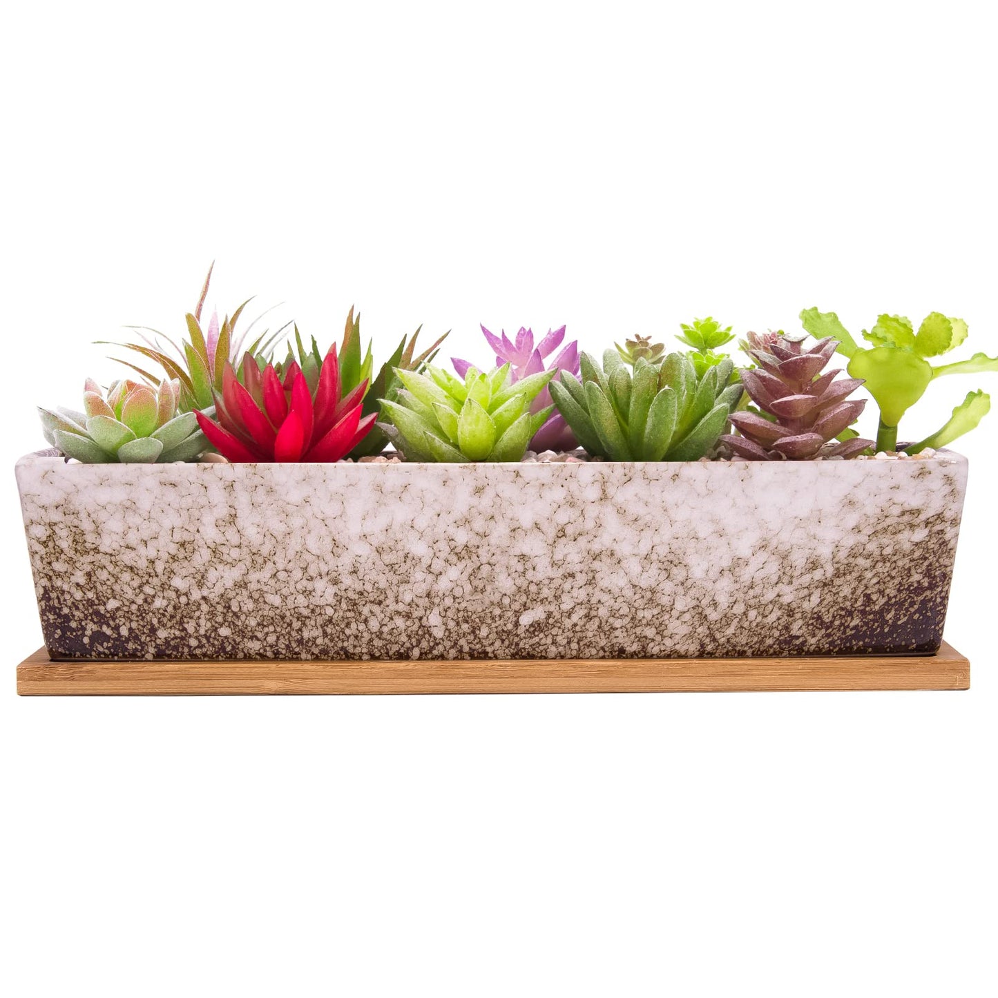 Succulent Pots - 12.1 Inch Large Succulent Planters Pots with Drainage Tray, Long Rectangle Ceramic Pot for Indoor Cactus/Succulent Plants Shallow Bonsai Window Box for Home Garden Decor (Blue)