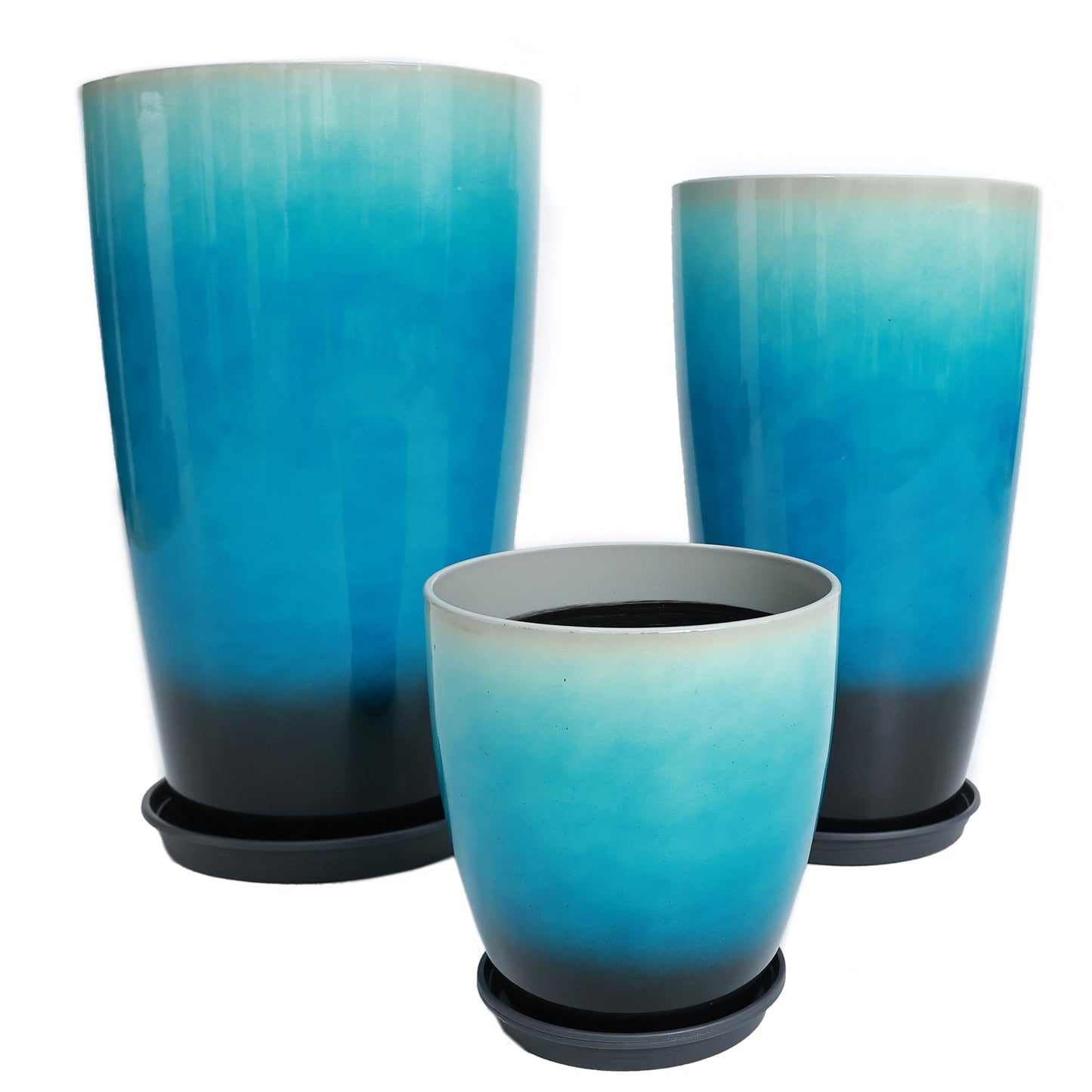 24,21,11 Inch Large Plastic Planters with Drainage Hole and Saucer - Set of 3 Tall Plant Pots Indoor Flower Pot Tall Round Planters Outdoor Large Tall Planter
