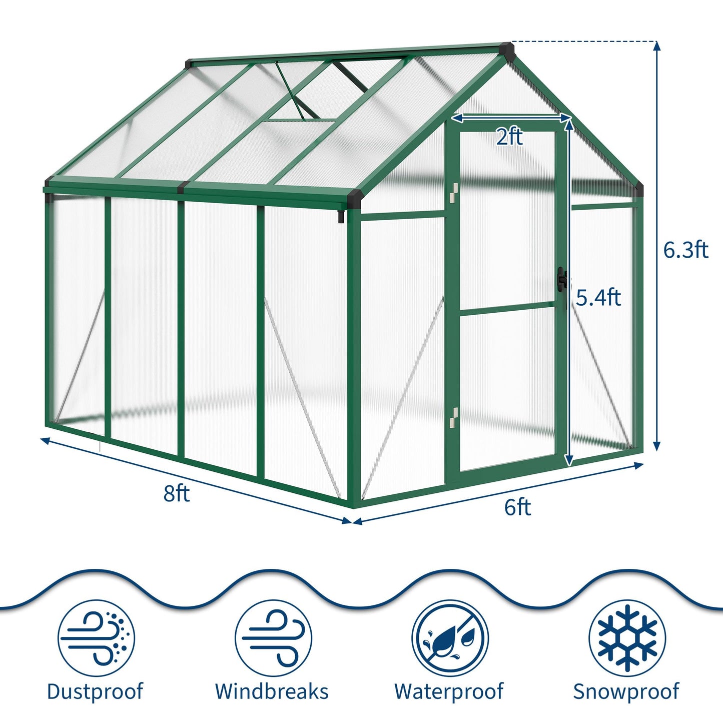 IDEALHOUSE 8×10 FT Greenhouse, Large Walk in Greenhouses for Outdoors and Garden Planting, Polycarbonate Greenhouse with Enhanced Aluminum Frame, Green Houses with Quick Setup Structure and Roof Vent