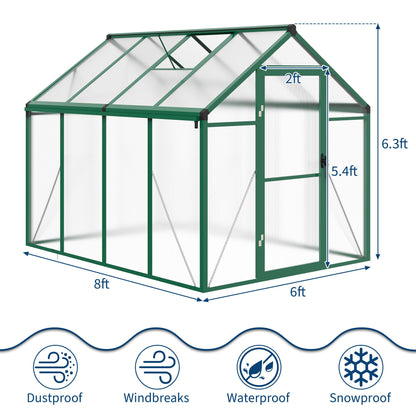 IDEALHOUSE 8×10 FT Greenhouse, Large Walk in Greenhouses for Outdoors and Garden Planting, Polycarbonate Greenhouse with Enhanced Aluminum Frame, Green Houses with Quick Setup Structure and Roof Vent