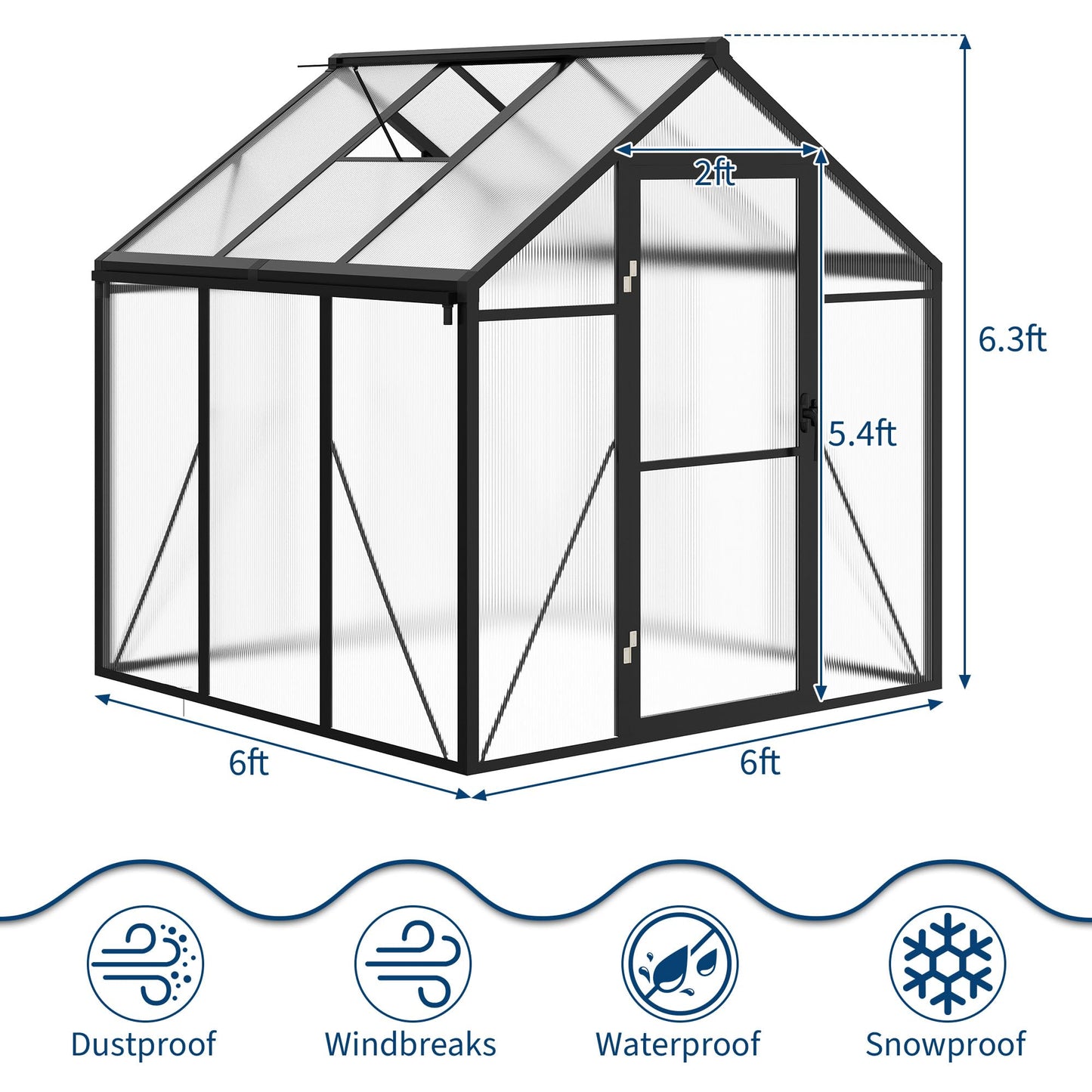 IDEALHOUSE 8×10 FT Greenhouse, Large Walk in Greenhouses for Outdoors and Garden Planting, Polycarbonate Greenhouse with Enhanced Aluminum Frame, Green Houses with Quick Setup Structure and Roof Vent