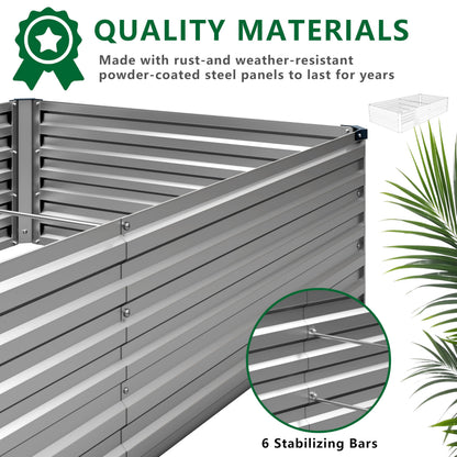DIIYIV 8x4x1.5FT Galvanized Raised Garden Bed,Vegetable Boxes-Rectangle Metal Flower Box,Large Planter Raised Beds Outdoor Garden for Planting,Fruit,Herb-Silver