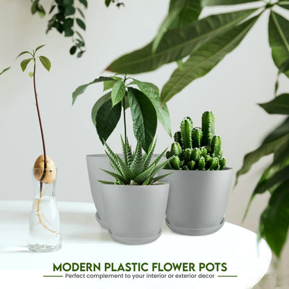 Utopia Home Plant Pots Indoor with Drainage Holes – Set of 5 White Plastic Flower Pots (7/6.6/6/5.3/4.8 Inch) – Modern Planters for Indoor Plants, Room & Office Décor, Great Stocking Stuffers