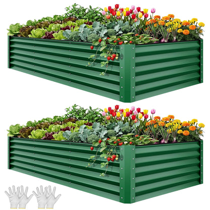 YITAHOME 8x4x1.5ft 2pcs Large Raised Garden Bed Kit, Galvanized Metal Planter Box with Gloves, Outdoor Above Ground Planters for Plants Vegetables Flowers, Silver