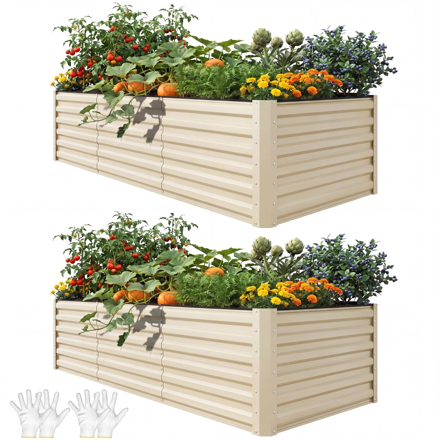 YITAHOME 8x4x1.5ft 2pcs Large Raised Garden Bed Kit, Galvanized Metal Planter Box with Gloves, Outdoor Above Ground Planters for Plants Vegetables Flowers, Silver