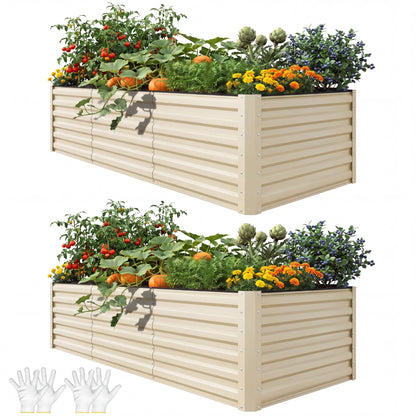 YITAHOME 8x4x1.5ft 2pcs Large Raised Garden Bed Kit, Galvanized Metal Planter Box with Gloves, Outdoor Above Ground Planters for Plants Vegetables Flowers, Silver