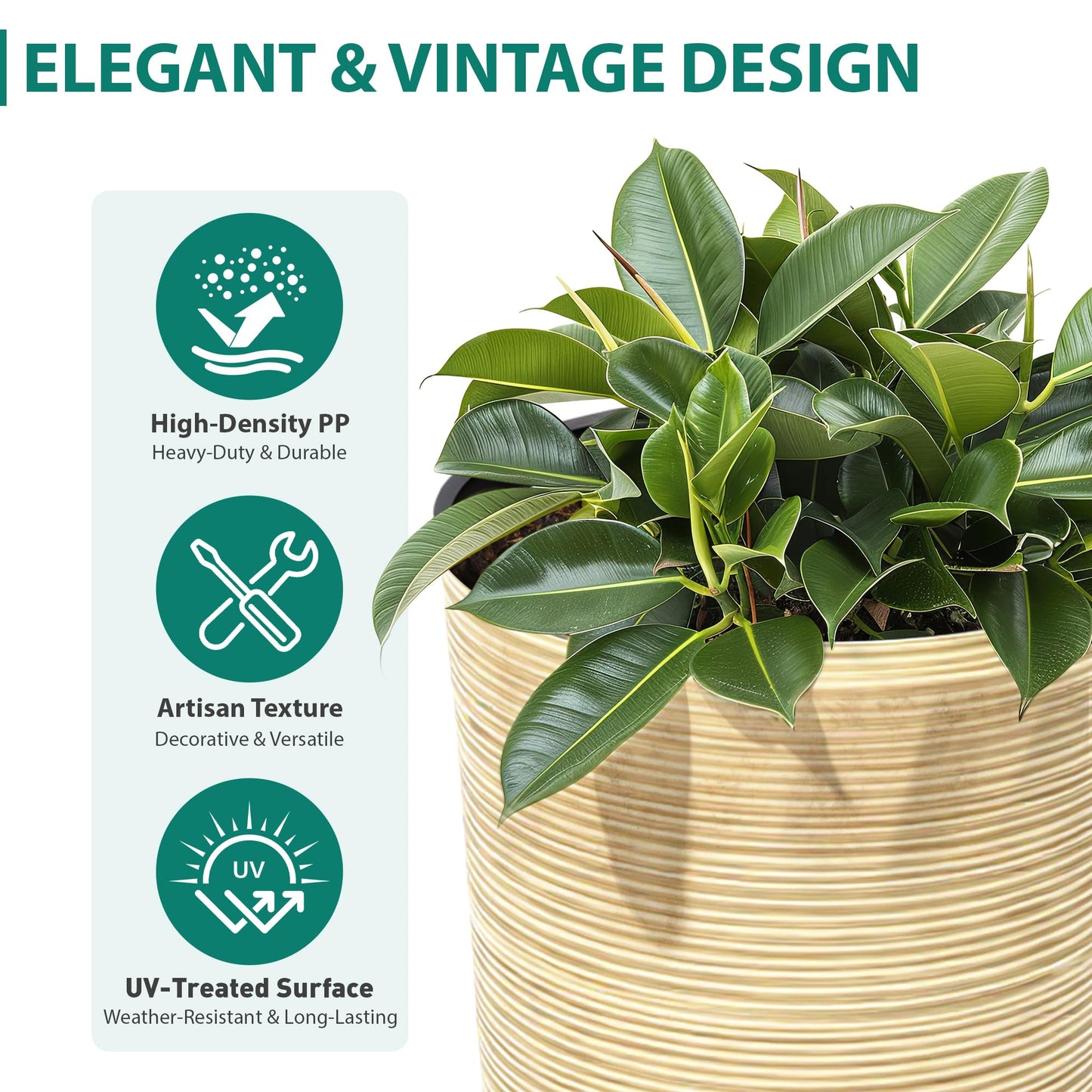 Autodaya 22" Urn Planters Outdoor Planter for Plants Set of 2 Timeless Plastic Large Flower Pot with Drainage Hole Terrazzo White Garden Pots for Porch, Patio Christmas Decor