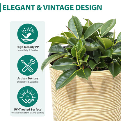 Autodaya 22" Urn Planters Outdoor Planter for Plants Set of 2 Timeless Plastic Large Flower Pot with Drainage Hole Terrazzo White Garden Pots for Porch, Patio Christmas Decor
