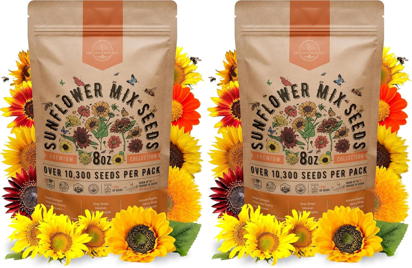 Sunflower Mix Seeds Pack 8 oz - Over 10,300 Non-GMO Heirloom Sunflower Seeds for Planting, Annual Flowers in Individual Seed Packet for Planting Home Garden Indoor & Outdoor Gardening