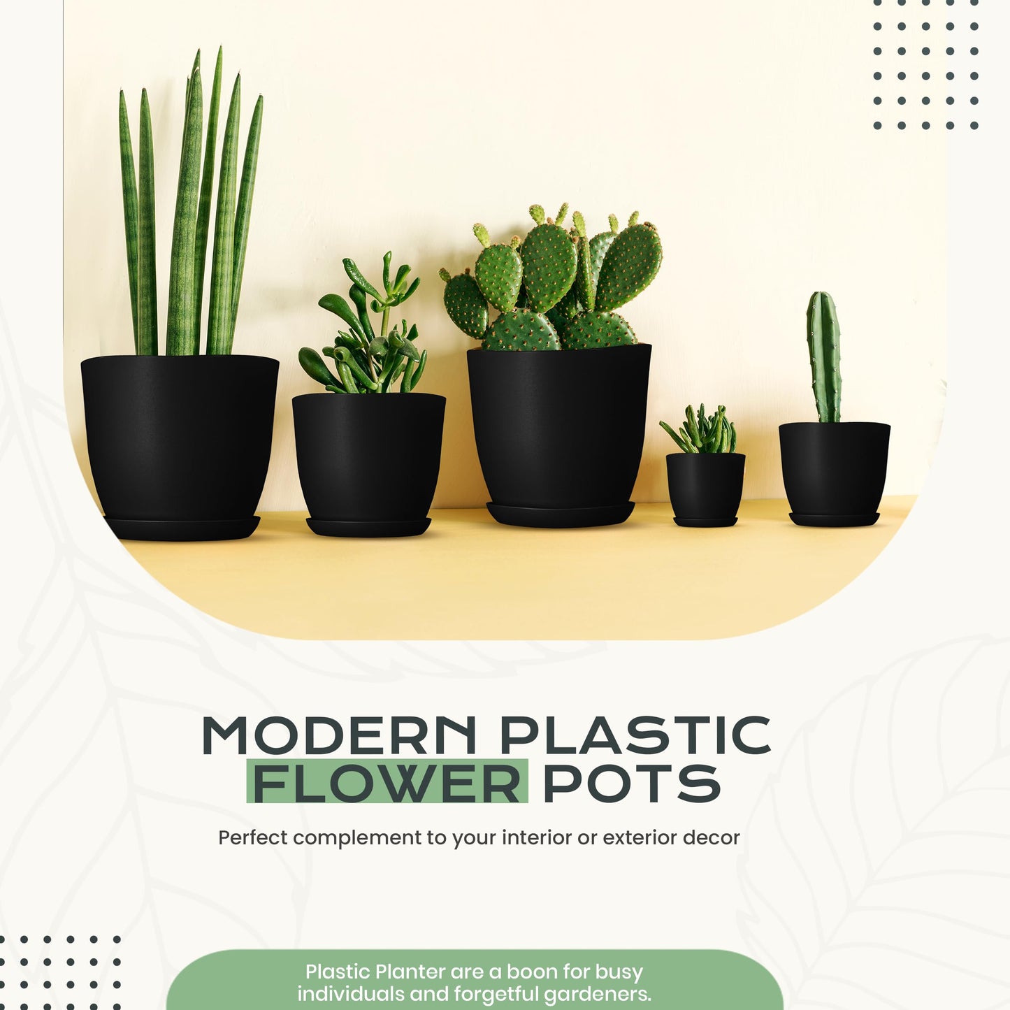 Utopia Home Plant Pots Indoor with Drainage Holes – Set of 5 White Plastic Flower Pots (7/6.6/6/5.3/4.8 Inch) – Modern Planters for Indoor Plants, Room & Office Décor, Great Stocking Stuffers