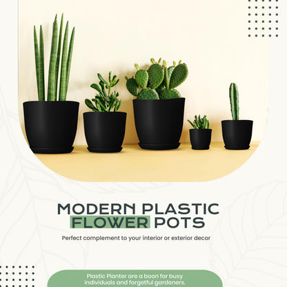 Utopia Home Plant Pots Indoor with Drainage Holes – Set of 5 White Plastic Flower Pots (7/6.6/6/5.3/4.8 Inch) – Modern Planters for Indoor Plants, Room & Office Décor, Great Stocking Stuffers