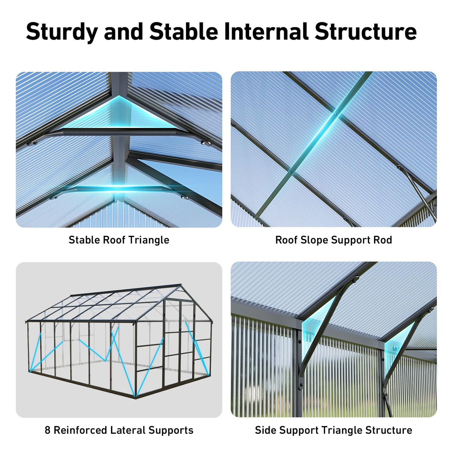 12x12 FT T-Shape Greenhouses, Polycarbonate Green House with UV Protection, Heavy Duty Greenhouse with Windproof Aluminum Frame, Roof Vent & Quick-Install Design for Backyard or Garden Use