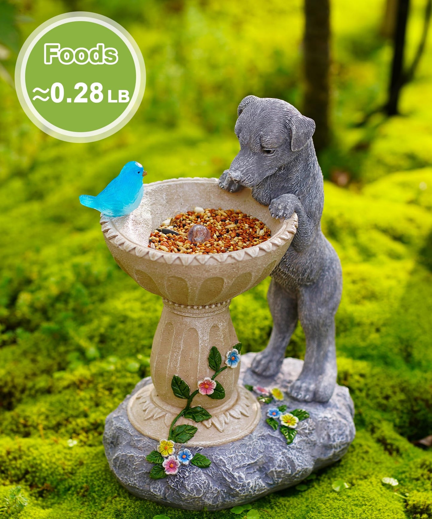 Nacome Solar Dog Statue for Garden Decor: IP65 Weatherproof Resin with Automatic Lighting - No Installation- Outdoor Yard Patio Balcony Art - Birthday Gifts for Bird Lovers Mom Grandma Women