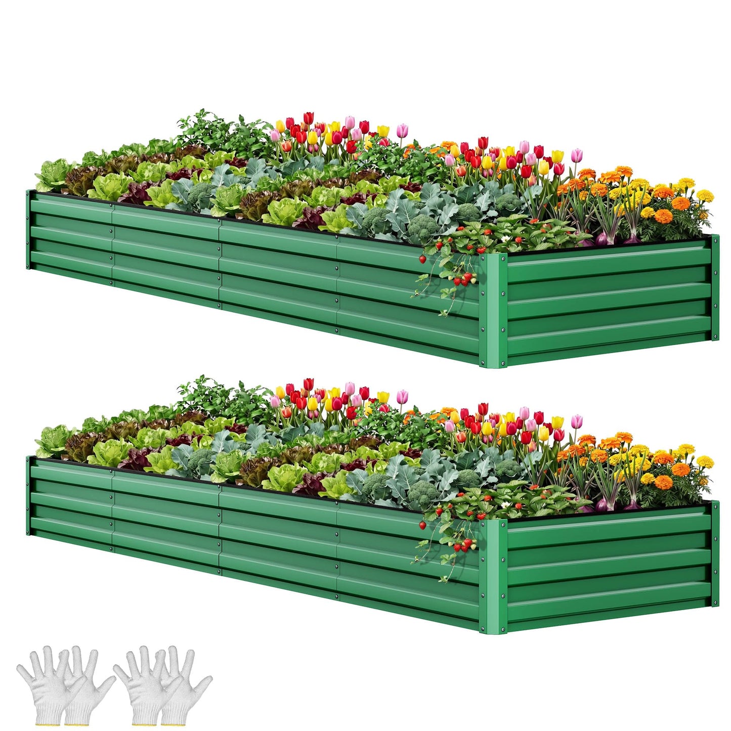 YITAHOME 8x4x1.5ft 2pcs Large Raised Garden Bed Kit, Galvanized Metal Planter Box with Gloves, Outdoor Above Ground Planters for Plants Vegetables Flowers, Silver