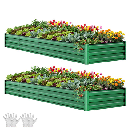 YITAHOME 8x4x1.5ft 2pcs Large Raised Garden Bed Kit, Galvanized Metal Planter Box with Gloves, Outdoor Above Ground Planters for Plants Vegetables Flowers, Silver