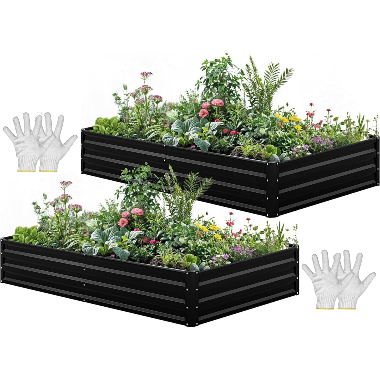 YITAHOME 6pcs 8x4x2 ft Galvanized Raised Garden Bed Kit, Large Metal Planter Box with Gloves, Safety Rubber & Support Rod, Outdoor Flower Bed for Plants Vegetables, Green
