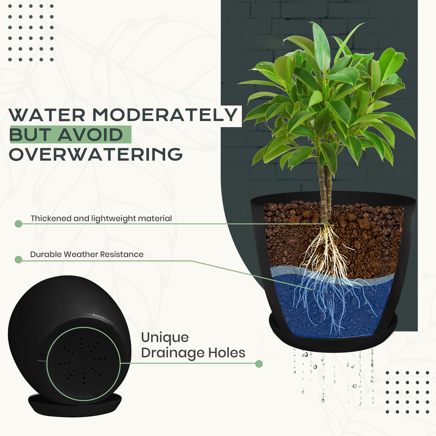 Utopia Home Plant Pots Indoor with Drainage Holes – Set of 5 White Plastic Flower Pots (7/6.6/6/5.3/4.8 Inch) – Modern Planters for Indoor Plants, Room & Office Décor, Great Stocking Stuffers