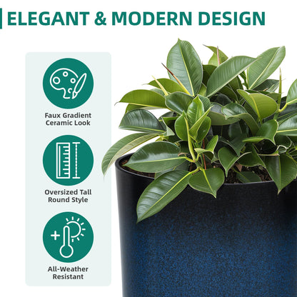 Autodaya 22" Urn Planters Outdoor Planter for Plants Set of 2 Timeless Plastic Large Flower Pot with Drainage Hole Terrazzo White Garden Pots for Porch, Patio Christmas Decor