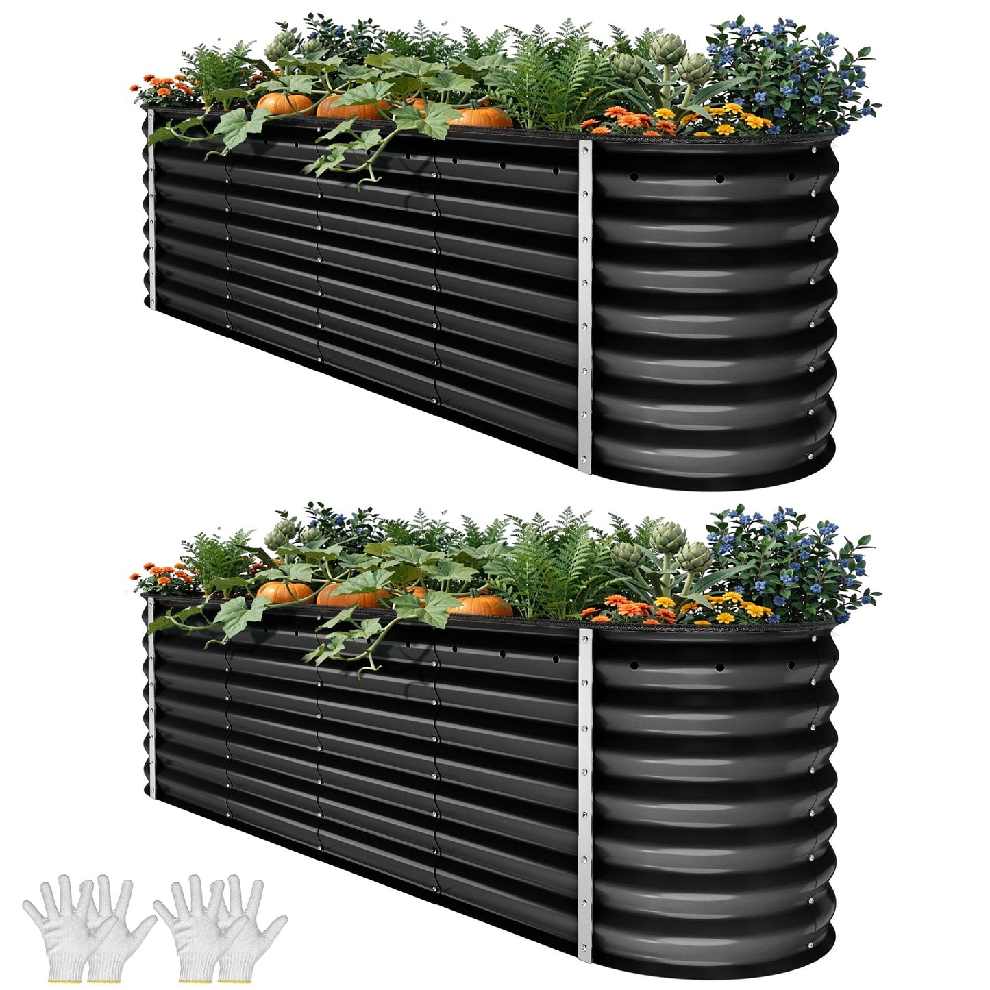 YITAHOME 8x4x1.5ft 2pcs Large Raised Garden Bed Kit, Galvanized Metal Planter Box with Gloves, Outdoor Above Ground Planters for Plants Vegetables Flowers, Silver