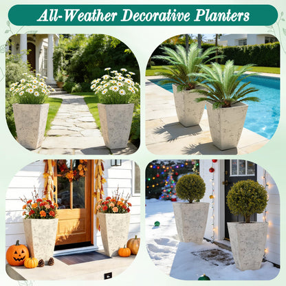 Autodaya 22" Urn Planters Outdoor Planter for Plants Set of 2 Timeless Plastic Large Flower Pot with Drainage Hole Terrazzo White Garden Pots for Porch, Patio Christmas Decor