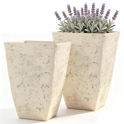 Autodaya 22" Urn Planters Outdoor Planter for Plants Set of 2 Timeless Plastic Large Flower Pot with Drainage Hole Terrazzo White Garden Pots for Porch, Patio Christmas Decor