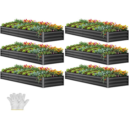 YITAHOME 6pcs 8x4x2 ft Galvanized Raised Garden Bed Kit, Large Metal Planter Box with Gloves, Safety Rubber & Support Rod, Outdoor Flower Bed for Plants Vegetables, Green