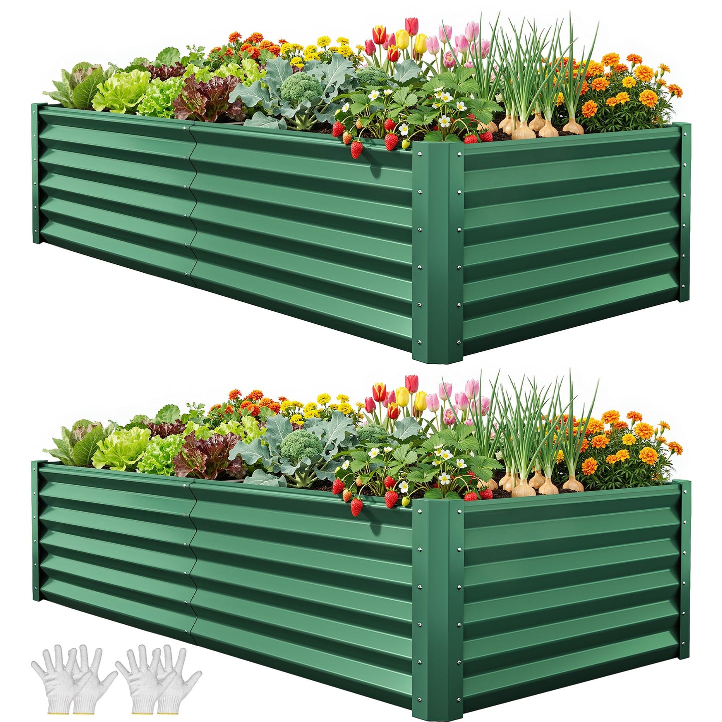 YITAHOME 8x4x1.5ft 2pcs Large Raised Garden Bed Kit, Galvanized Metal Planter Box with Gloves, Outdoor Above Ground Planters for Plants Vegetables Flowers, Silver