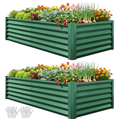 YITAHOME 8x4x1.5ft 2pcs Large Raised Garden Bed Kit, Galvanized Metal Planter Box with Gloves, Outdoor Above Ground Planters for Plants Vegetables Flowers, Silver